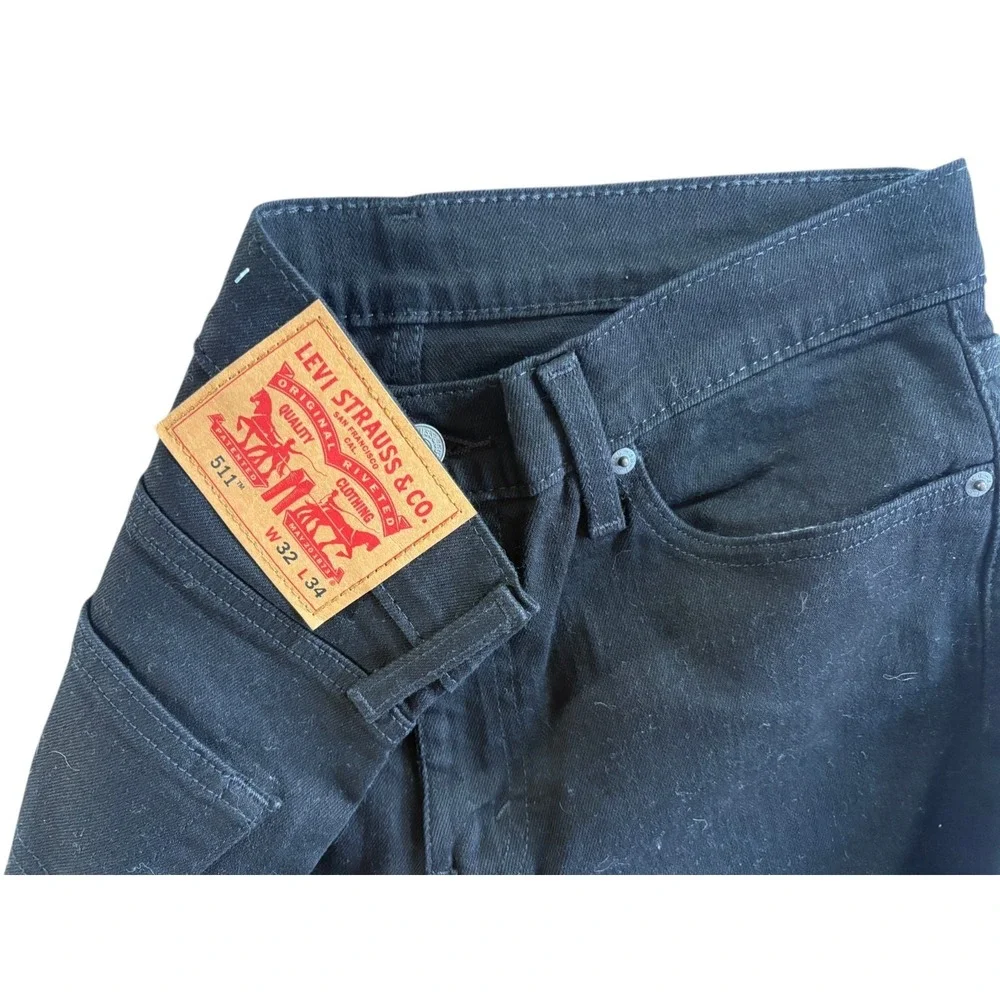 Levi's 511‎ Slim Fit Straight Jeans Mens 32x34 (32x33.5) Black Denim Dark Wash